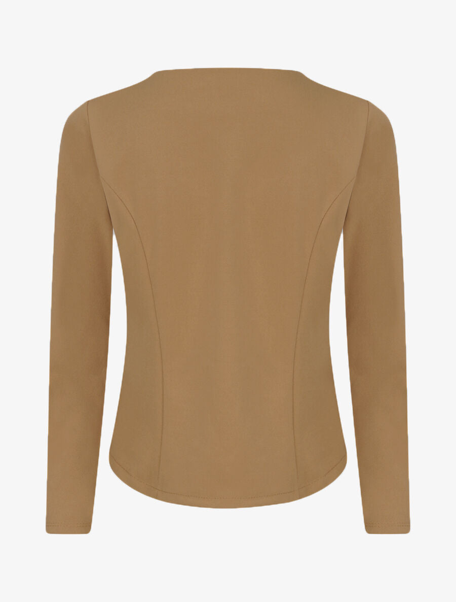 Veste courte à pans biseautés et poches à zip - Beige - 2