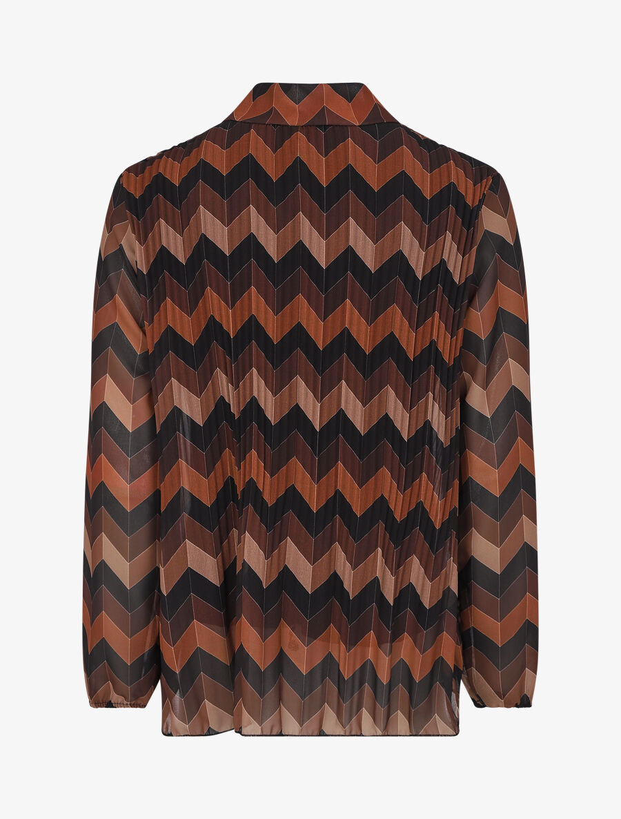 Blouse lavallière plissée imprimé zig-zag - Camel - 2