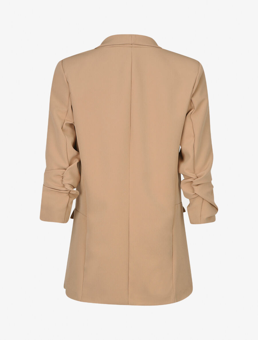 Blazer droit uni manches 3/4 froncées - Beige - 2