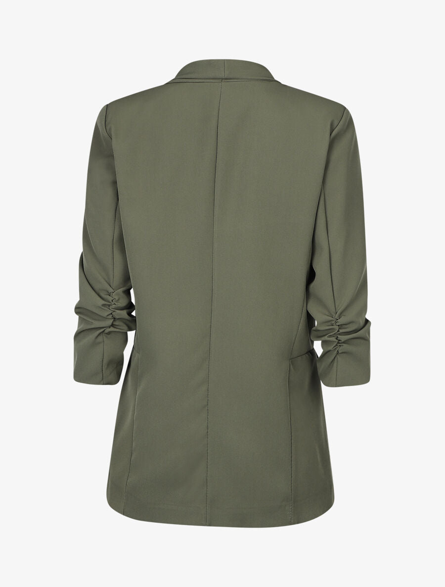 Blazer droit uni manches 3/4 froncées - Kaki - 2