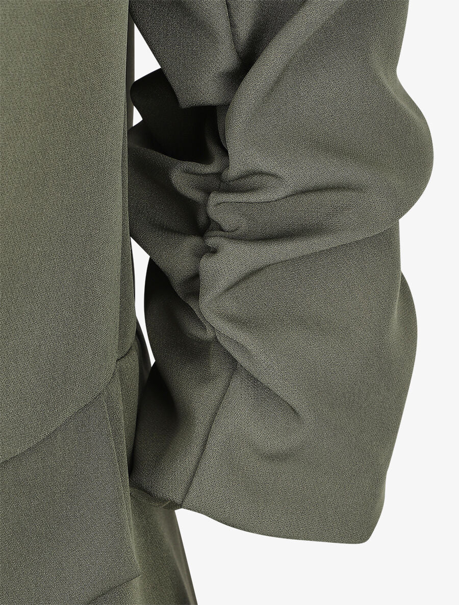 Blazer droit uni manches 3/4 froncées - Kaki - 3