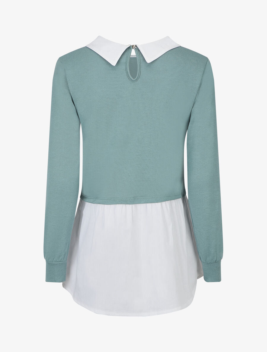 Pull à chemise superposée - Bleu ciel - 2