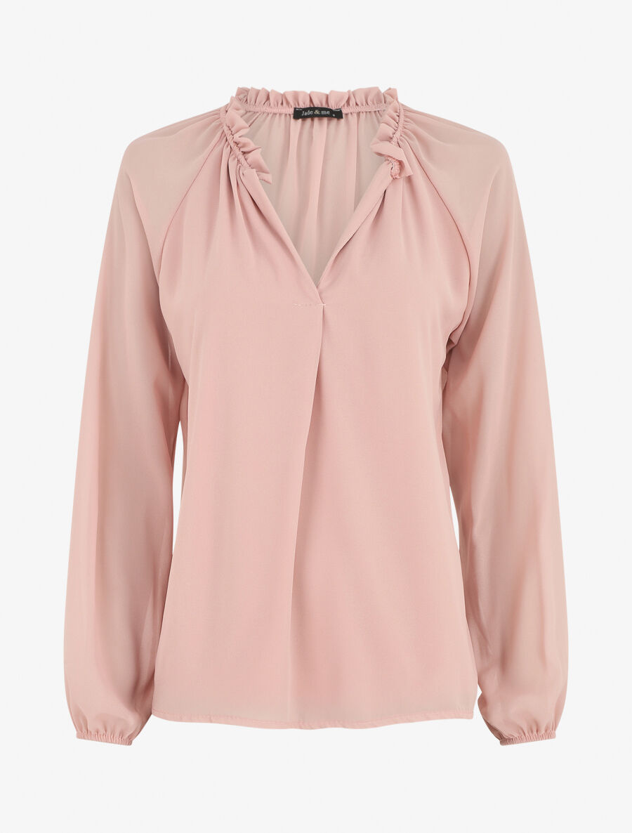 Blouse ample unie manches longues - Rose - 5