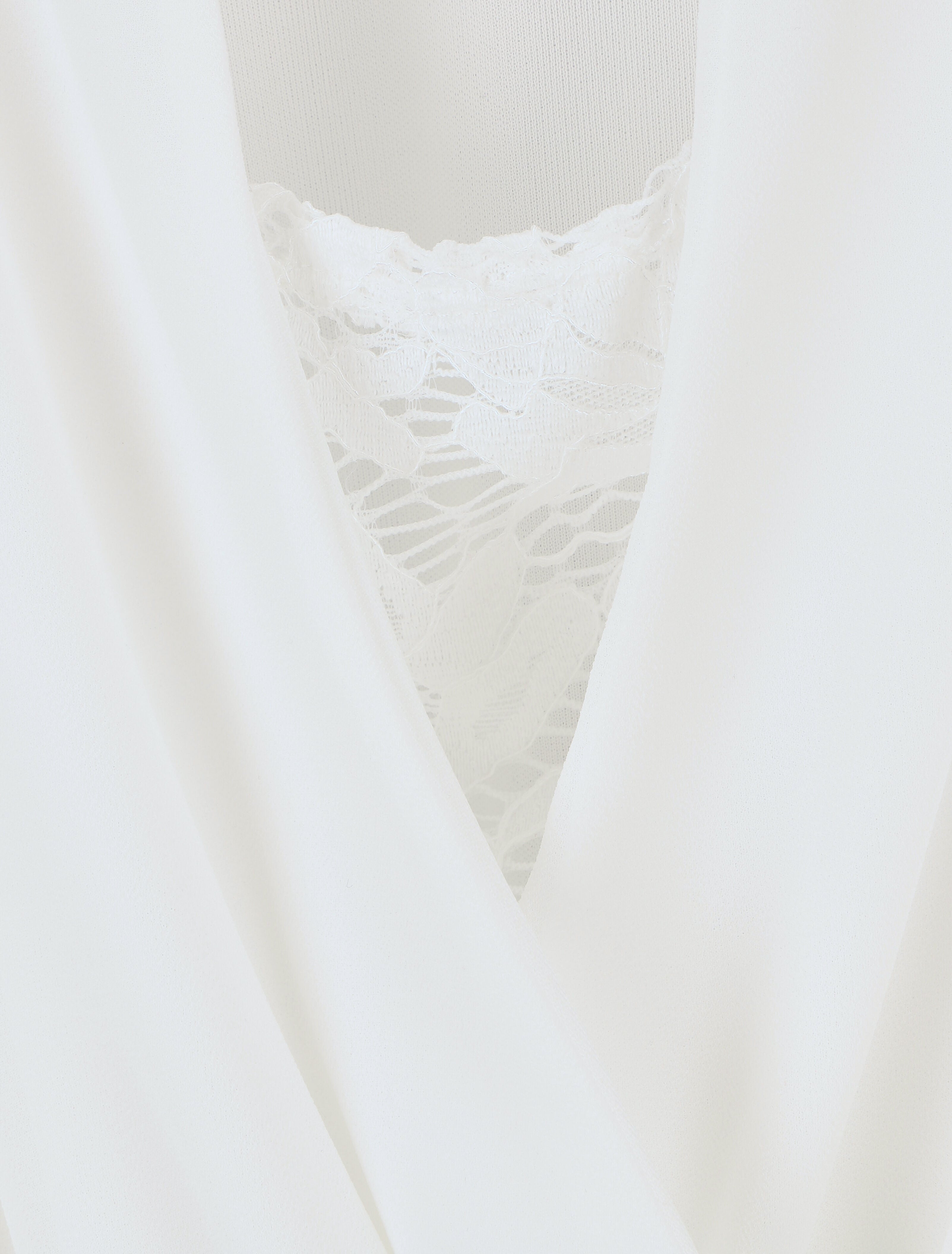 Robe mi-longue évasée sans manches col cache-coeur - Blanc - 3
