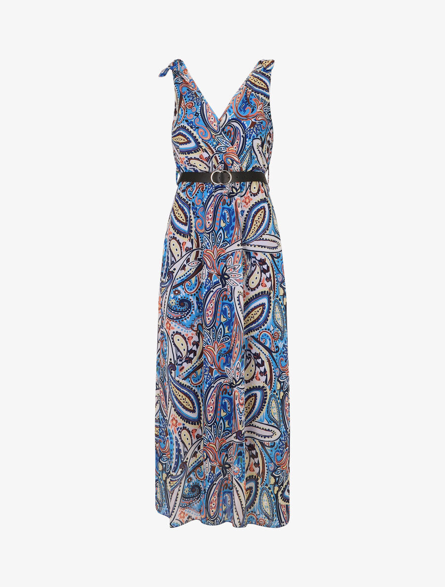 Robe longue sans manches imprimé cachemire stylisé - Bleu - 5