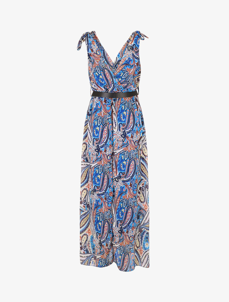 Robe longue sans manches imprimé cachemire stylisé - Bleu - 2