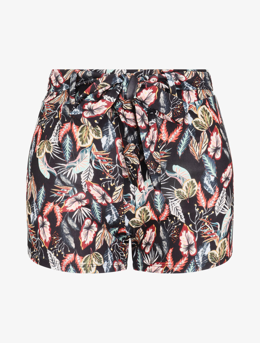 Short imprimé feuilles tropicales - Noir - 1