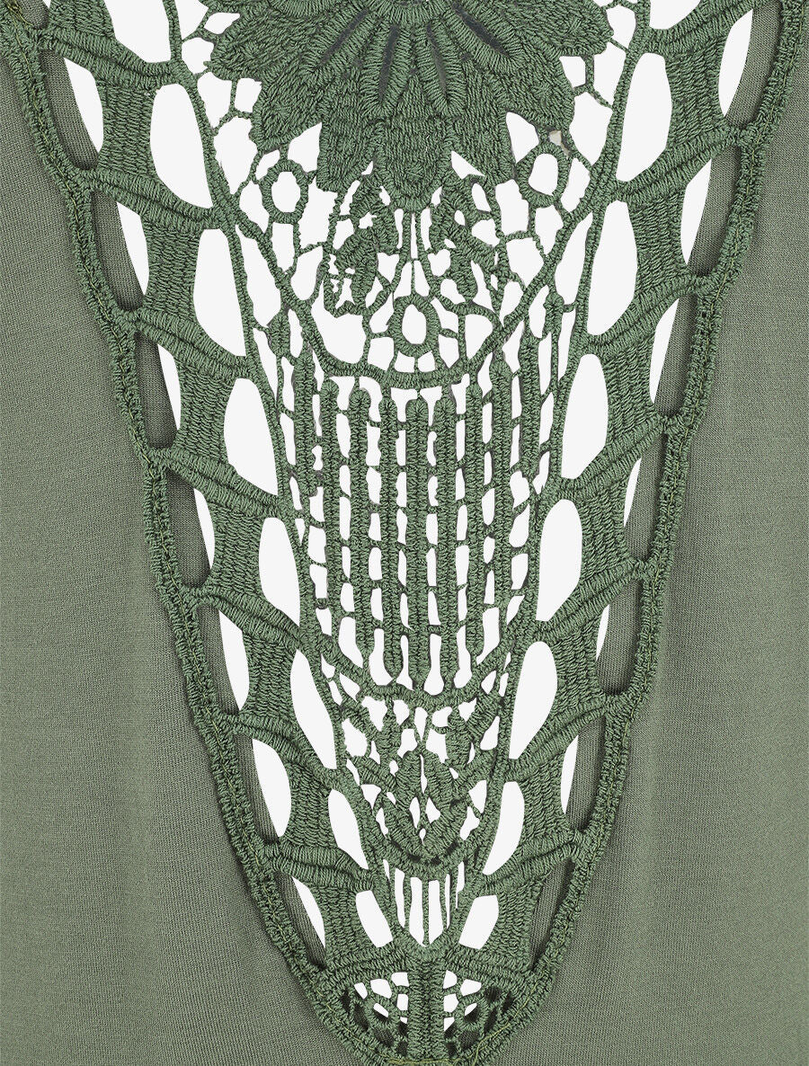 Top uni à détail broderies - Kaki - 3