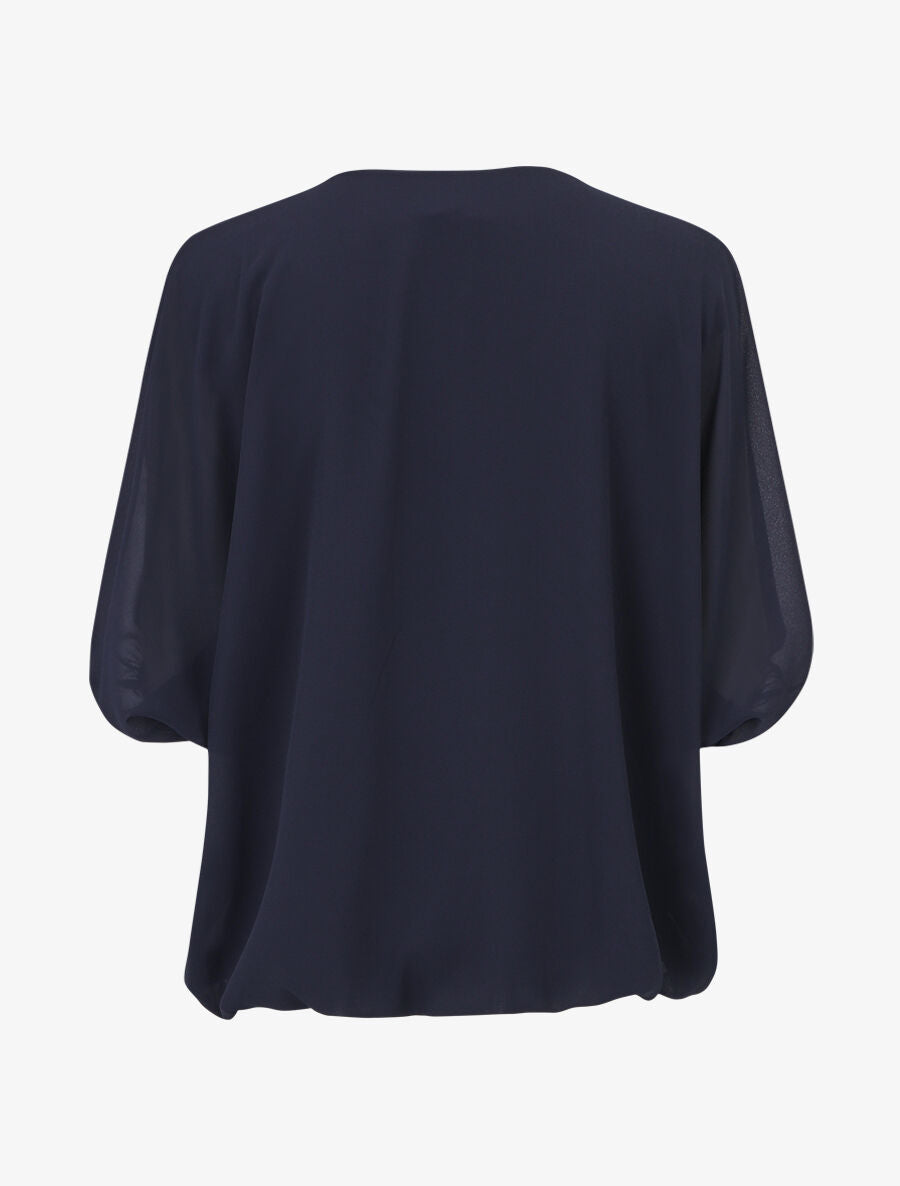 Blouse unie en voile - Marine - 2