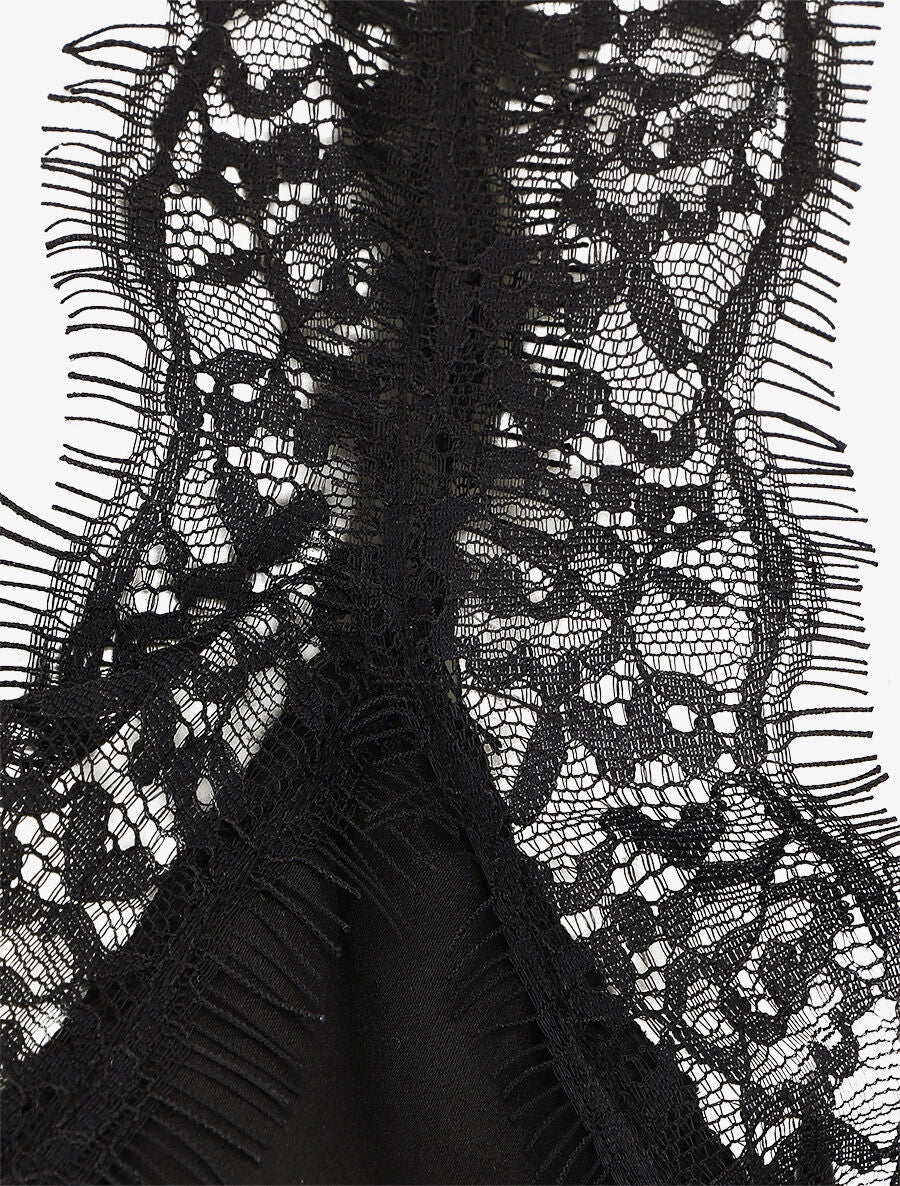 Caraco uni à détail en dentelle - Noir - 3