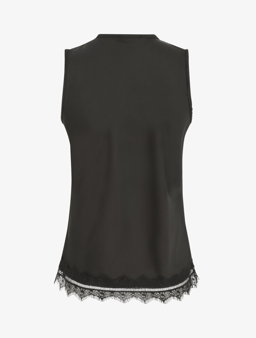 Top satiné uni et dentelle - Noir - 2