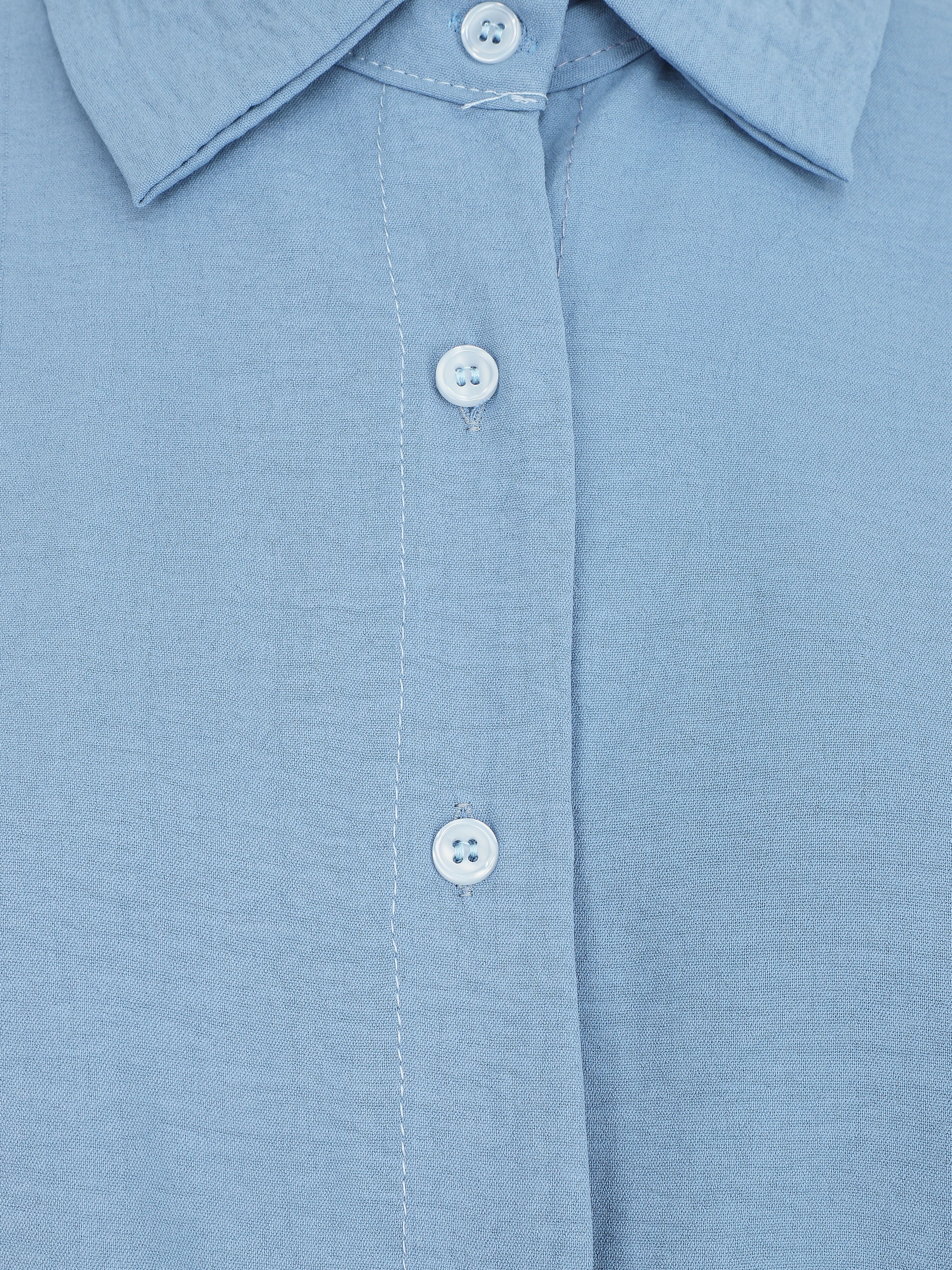 Chemise unie manches courtes à nouer - Bleu - 3