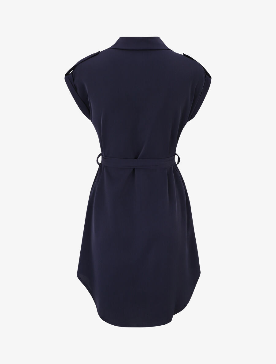 Robe chemise unie manches courtes - Marine - 2