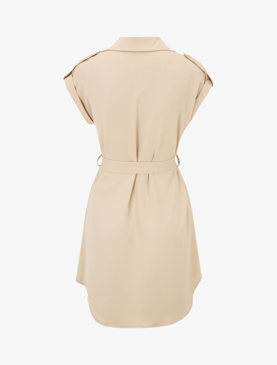 Robe chemise unie manches courtes - Beige - 2