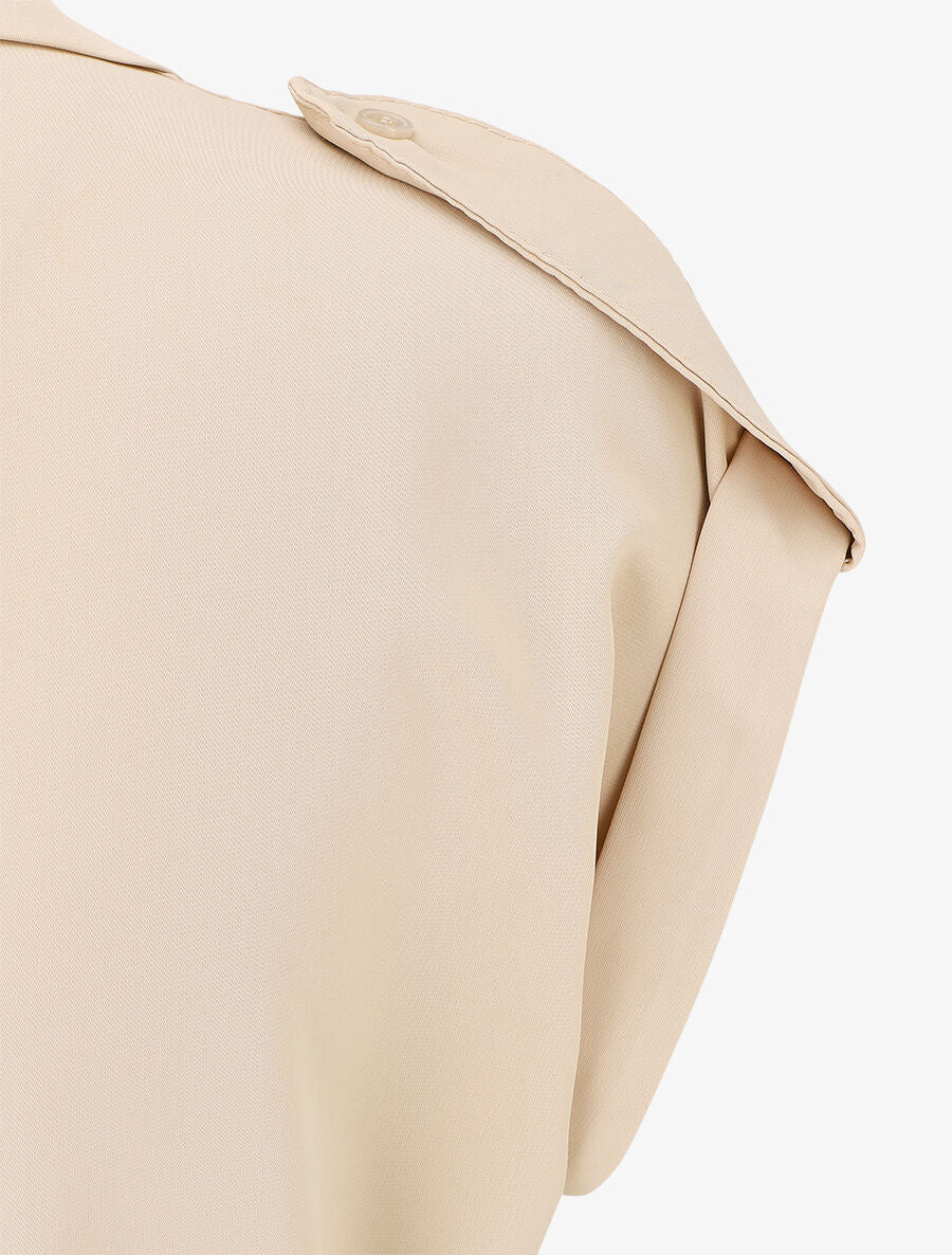 Robe chemise unie manches courtes - Beige - 3