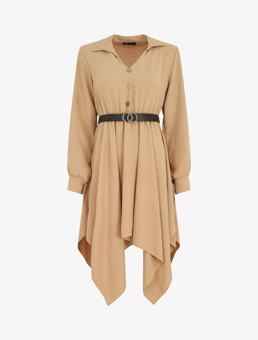 Robe longue asymétrique unie - Camel - 1