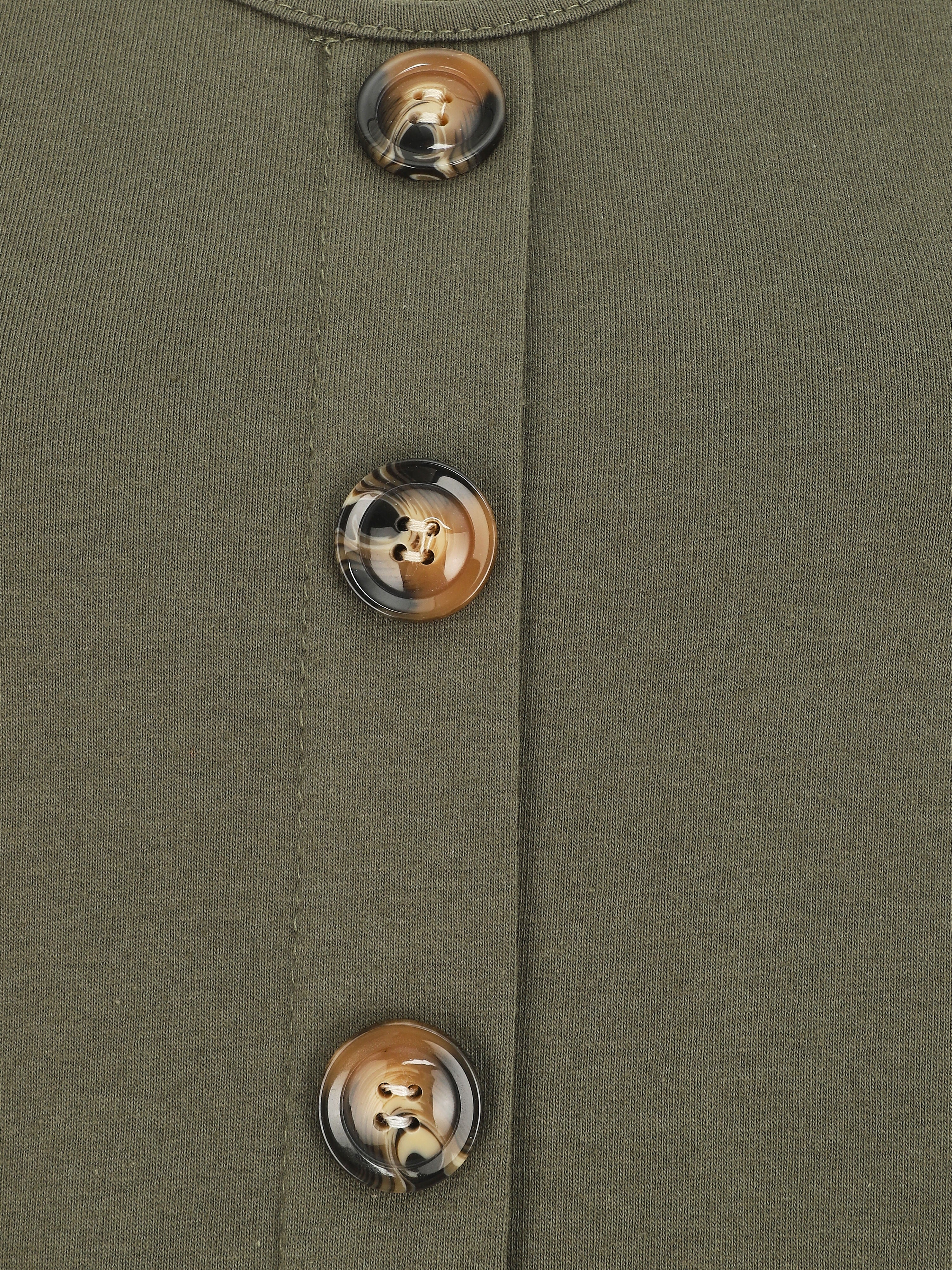 Top uni sans manches et boutons décoratifs - Kaki - 3