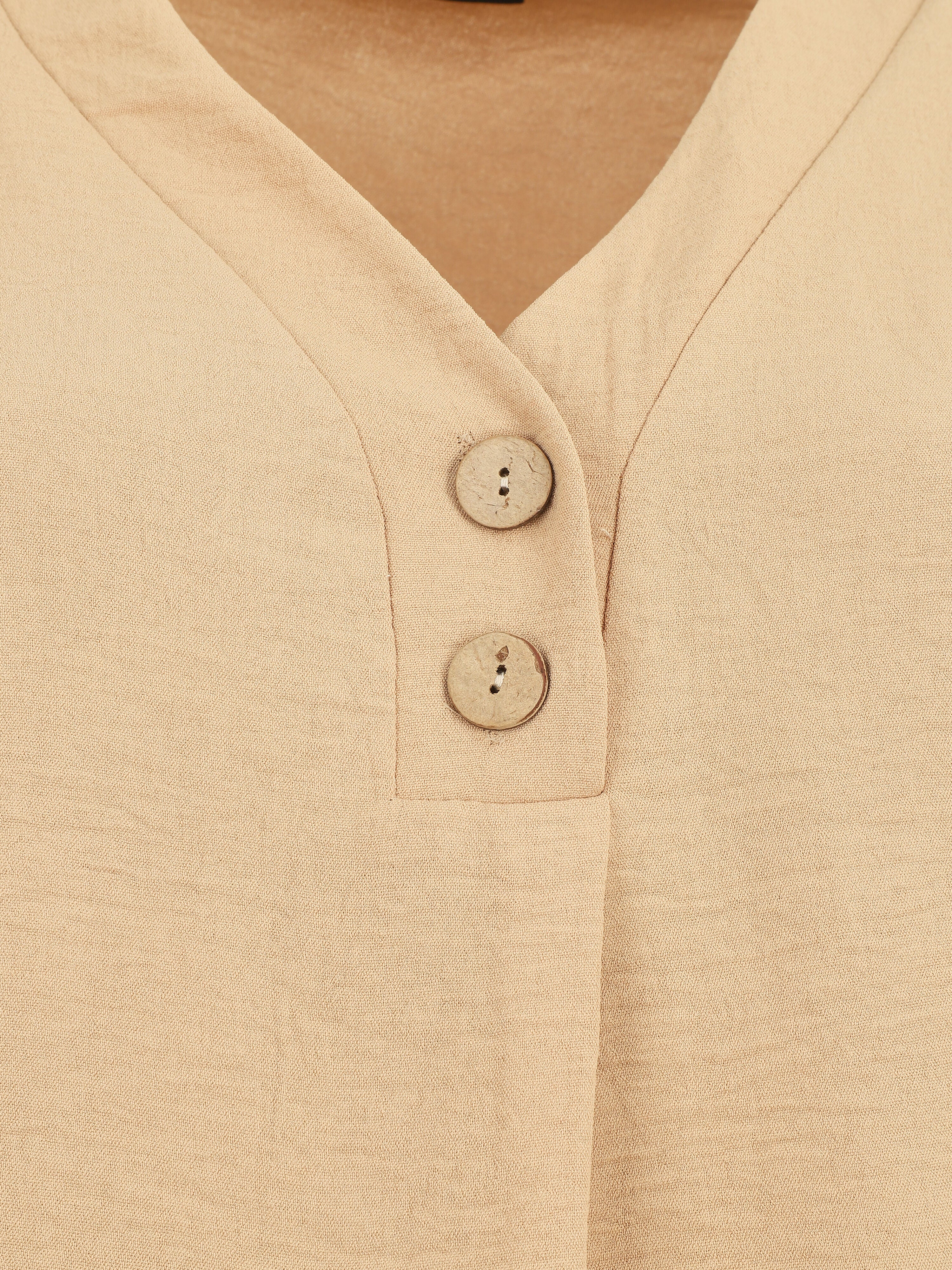 Top fluide uni manches courtes - Beige - 3