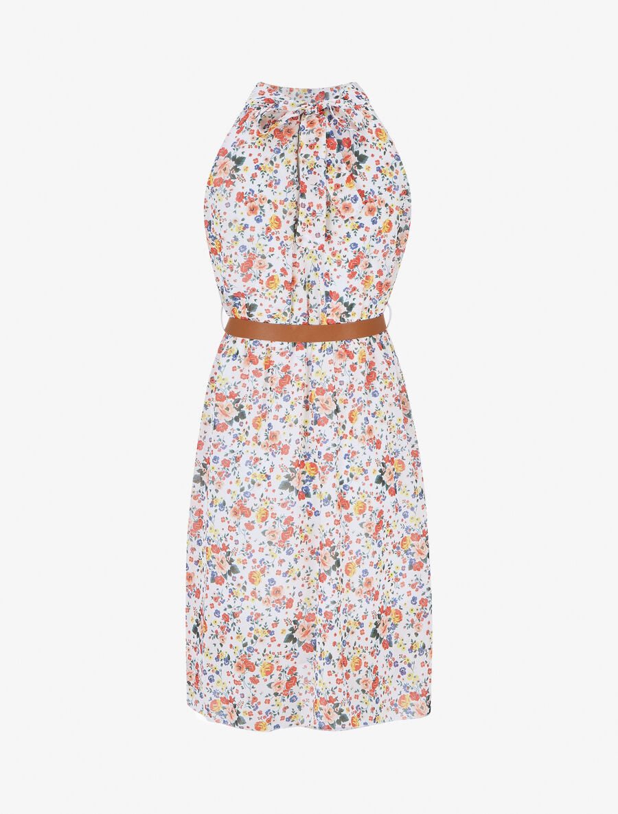 Robe sans manches évasée imprimé petites fleurs - Blanc - 2