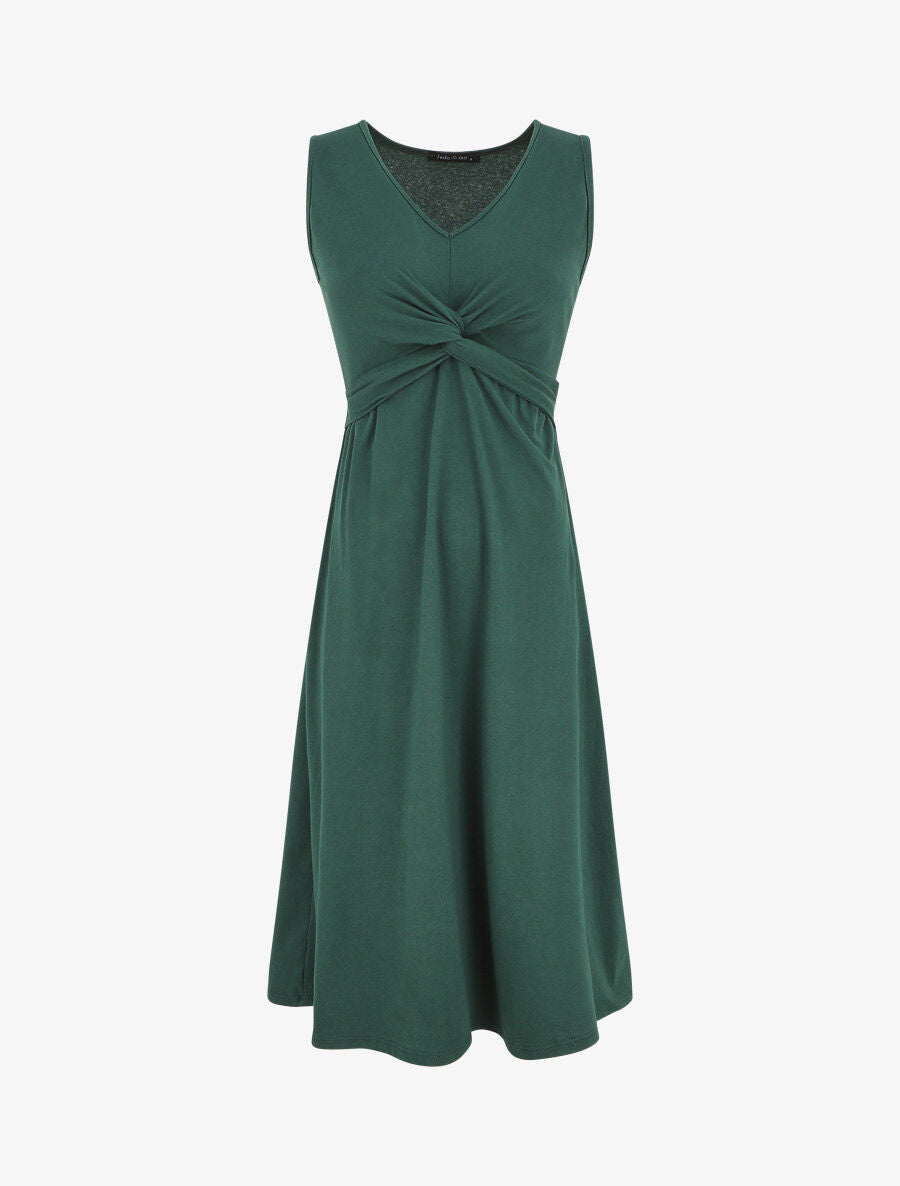 Robe longue unie à col V - Vert sapin - 1