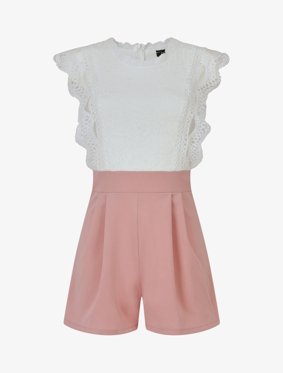 Combishort à buste en dentelle - Rose poudré - 1