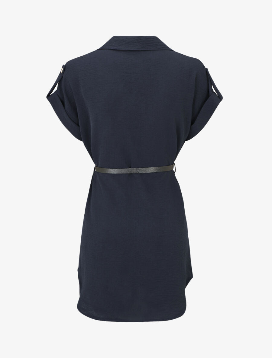 Robe courte unie style chemise - Marine - 2