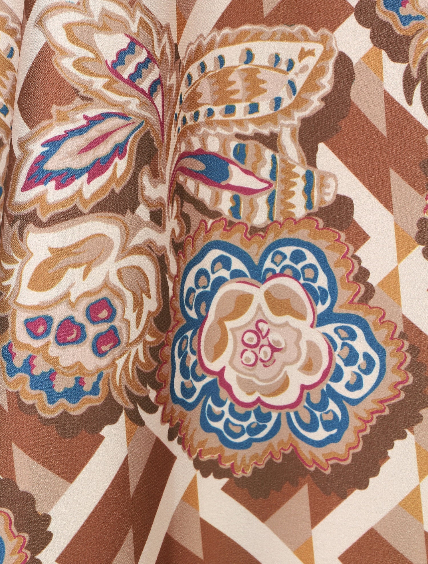 Jupe longue élastiquée à imprimé foulard - Marron - 3