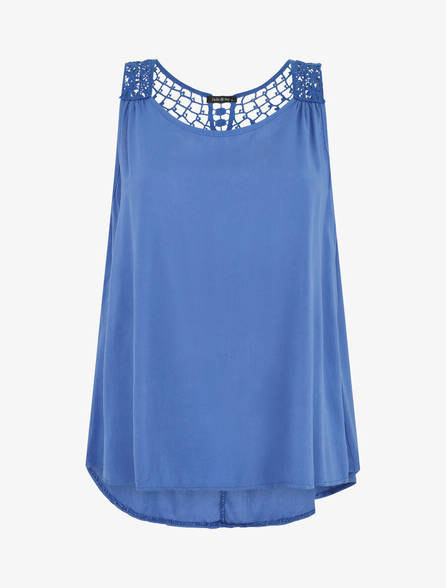 Top uni et broderies au dos - Bleu - 1