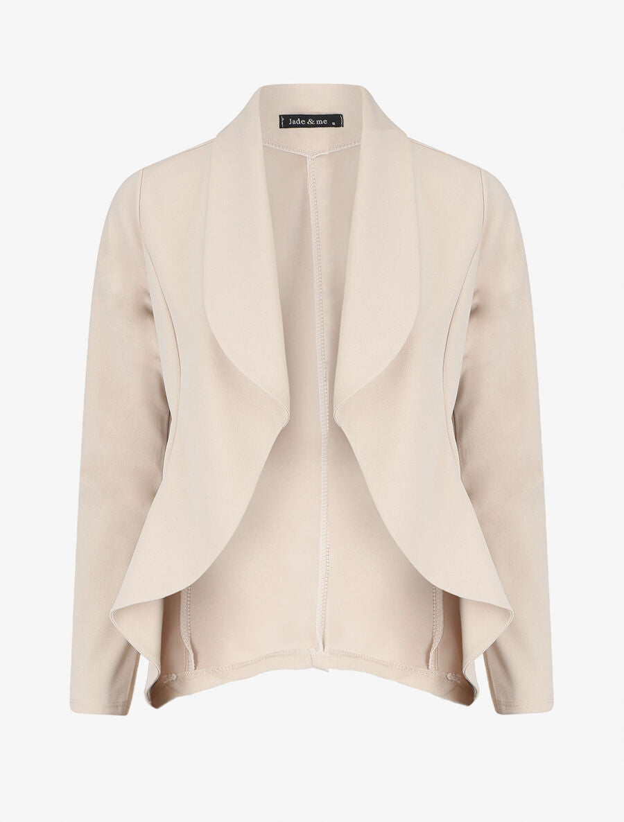 Blazer uni à bords ondulés - Beige - 4
