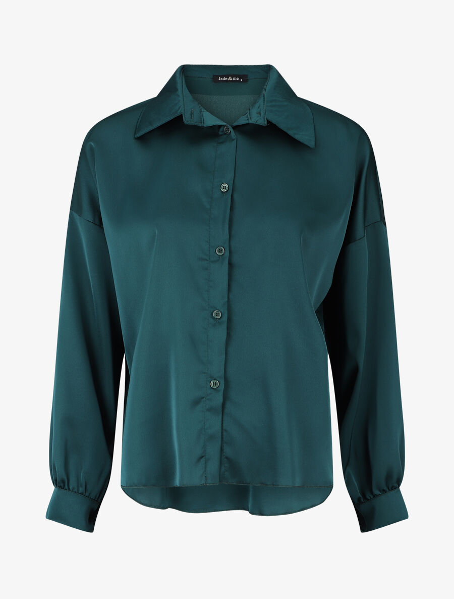 Blouse unie oversize effet satiné - Vert sapin - 4