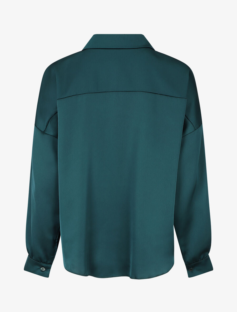 Blouse unie oversize effet satiné - Vert sapin - 2