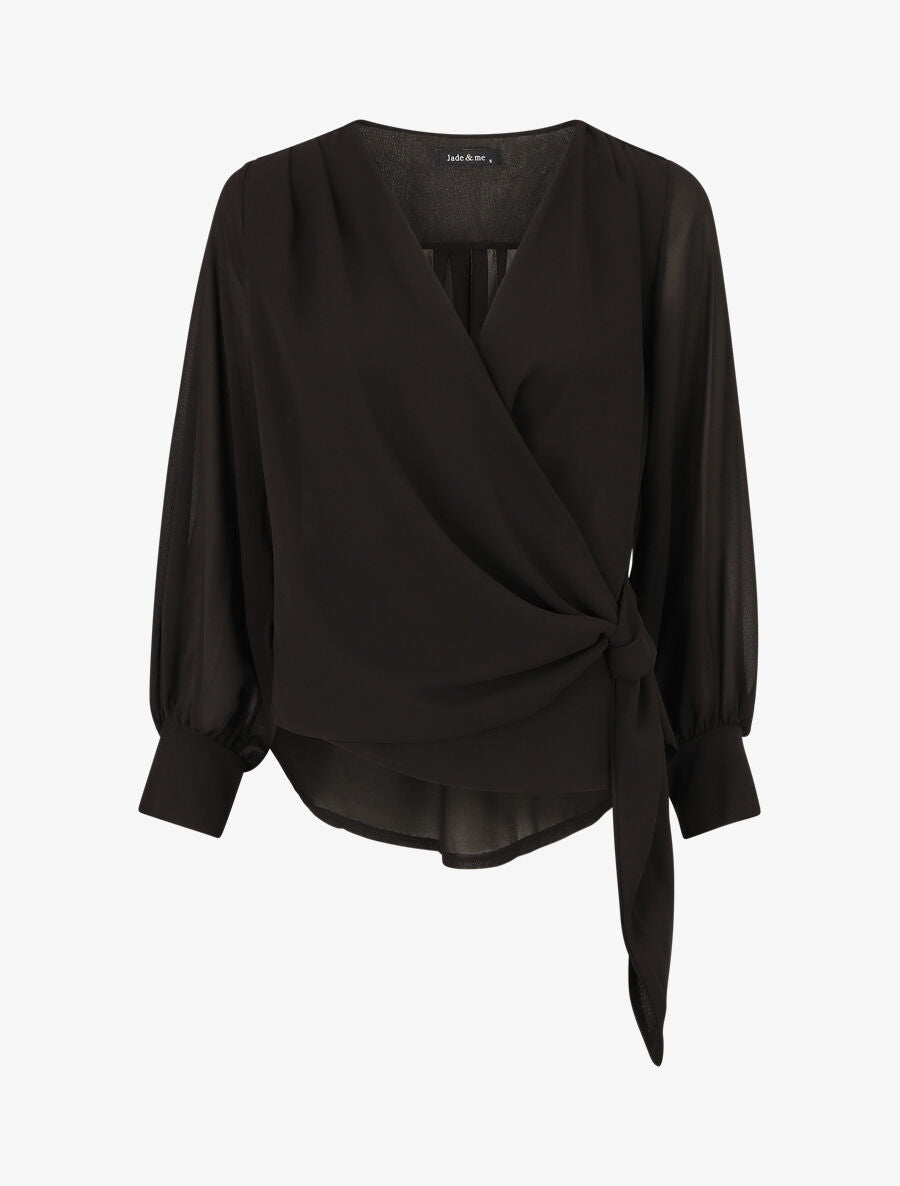 Blouse en voile style portefeuille - Noir - 5
