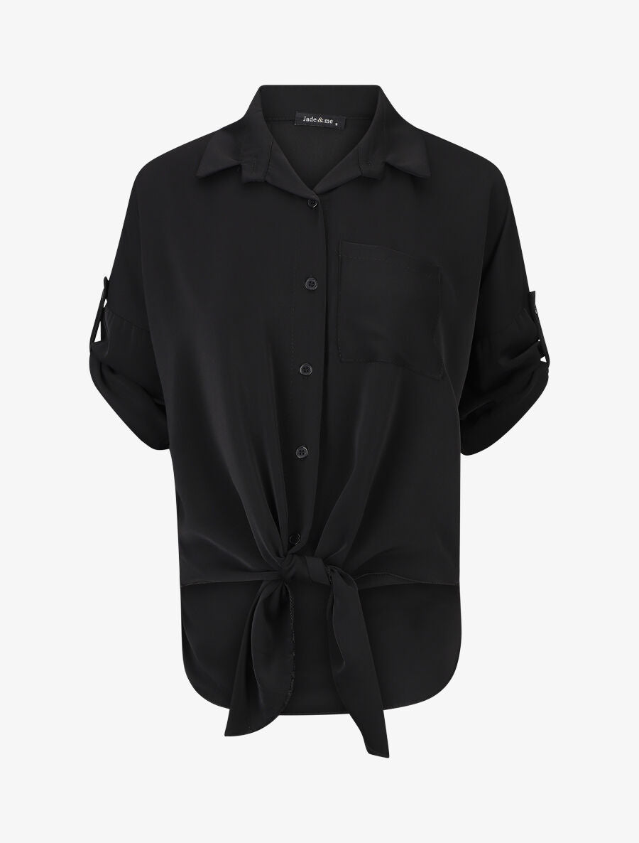 Blouse fluide à manches retroussables - Noir - 1