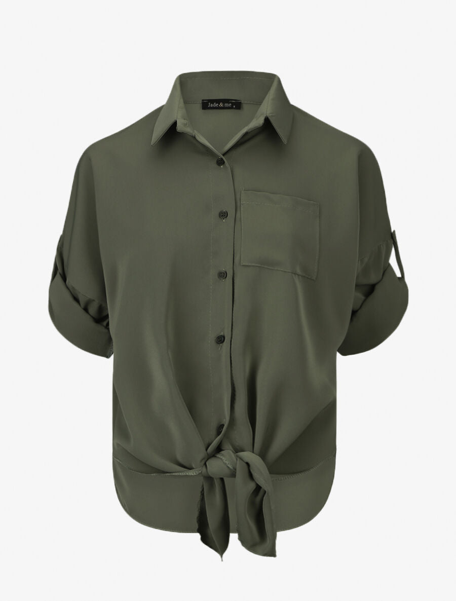 Blouse fluide à manches retroussables - Kaki - 1