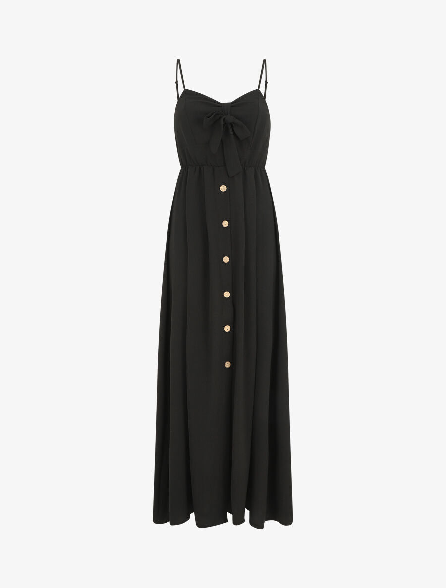 Robe longue unie boutonnée - Noir - 1