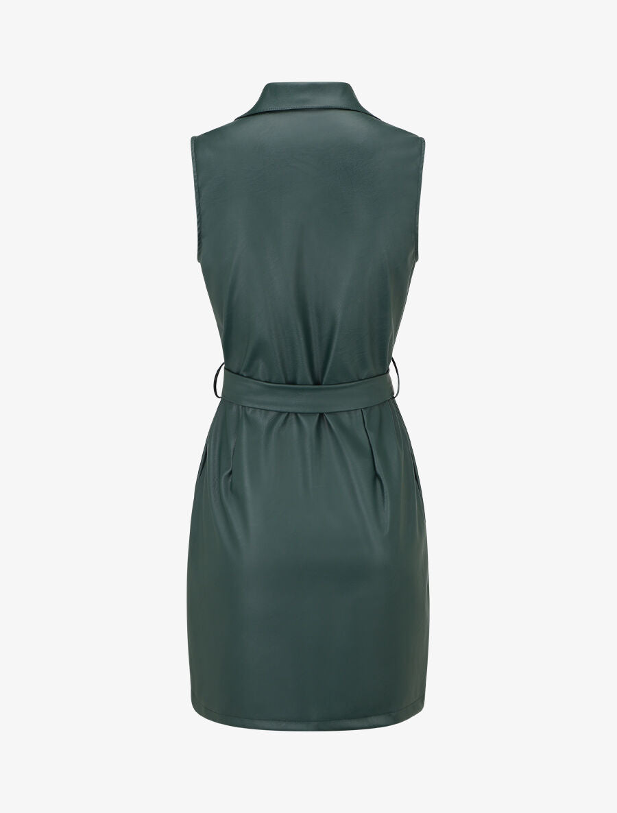 Robe mi-longue en simili - Vert sapin - 2
