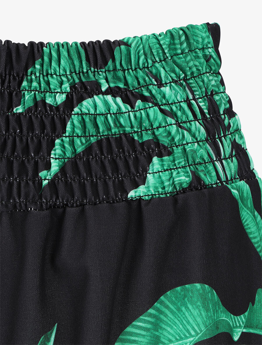 Pantalon ample élastiqué à imprimé feuilles - Noir - 3