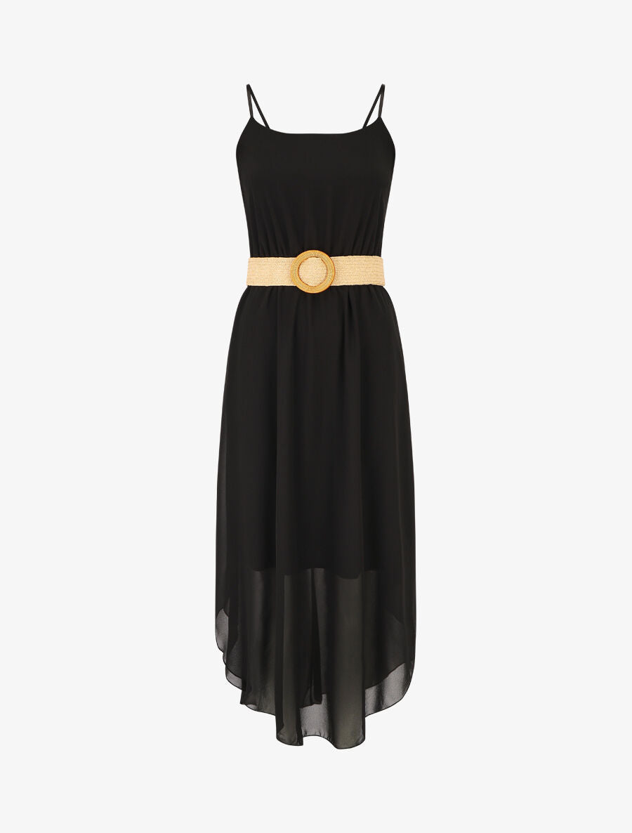 Robe longue unie à taille élastiquée - Noir - 4
