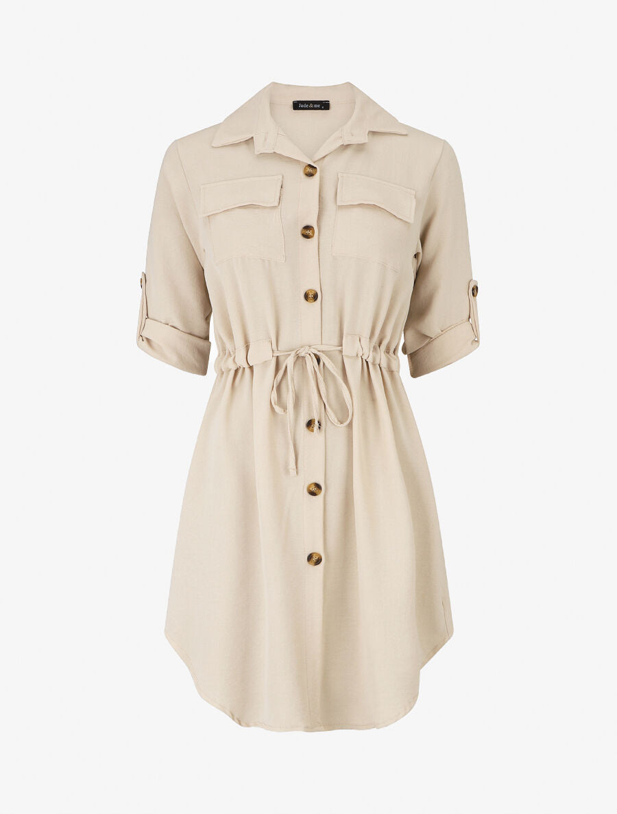 Robe chemise unie - Beige - 5