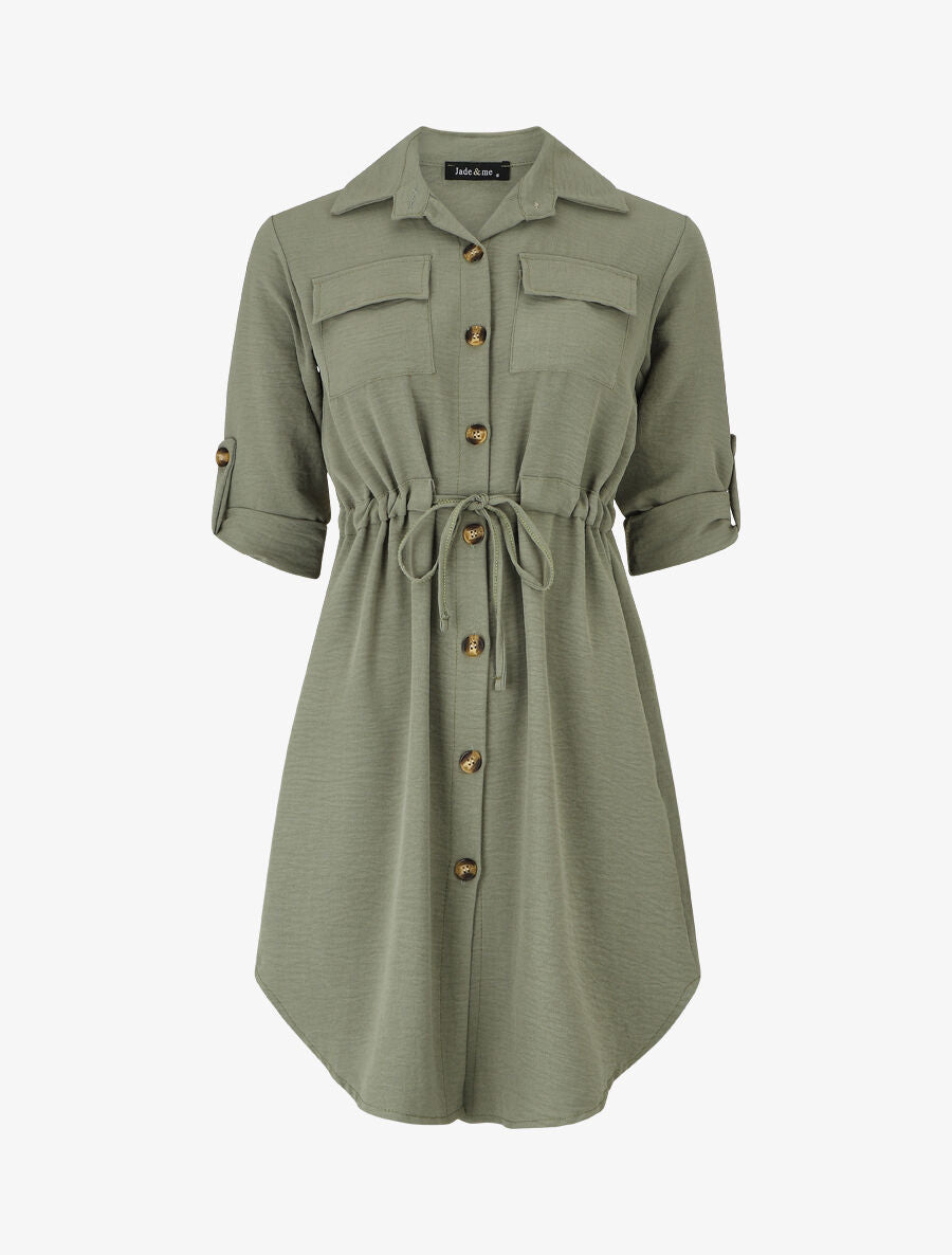 Robe chemise unie - Kaki - 1