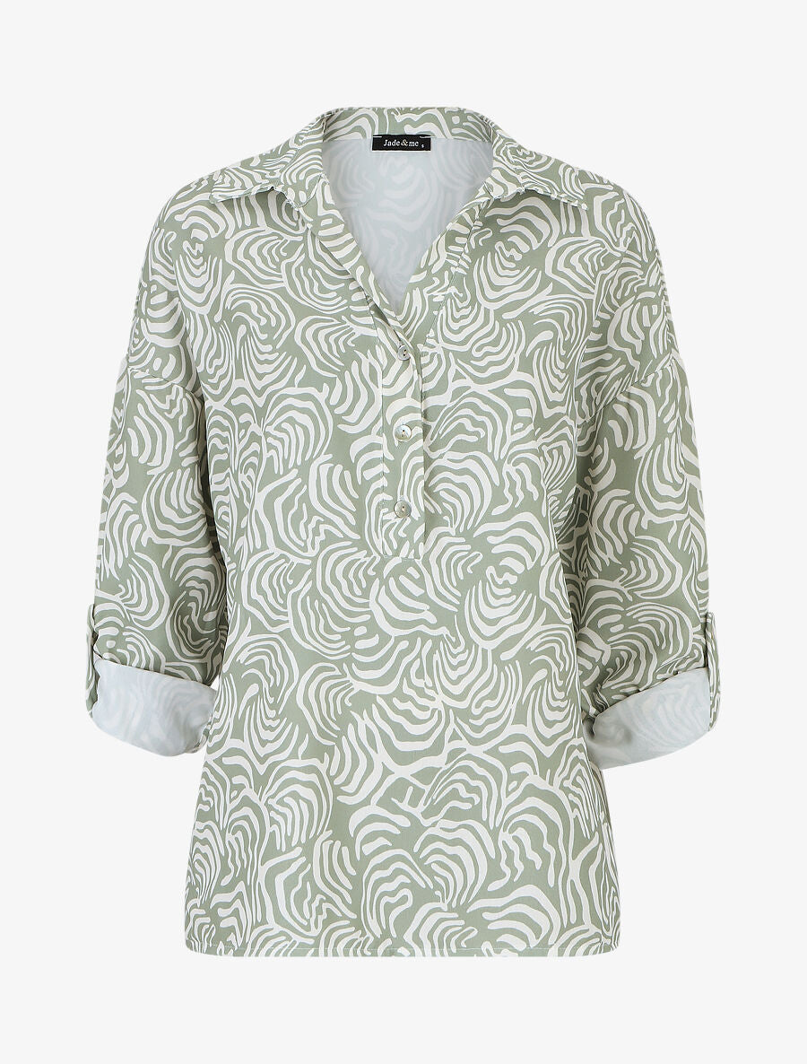 Blouse fluide à imprimé graphique - Vert d&