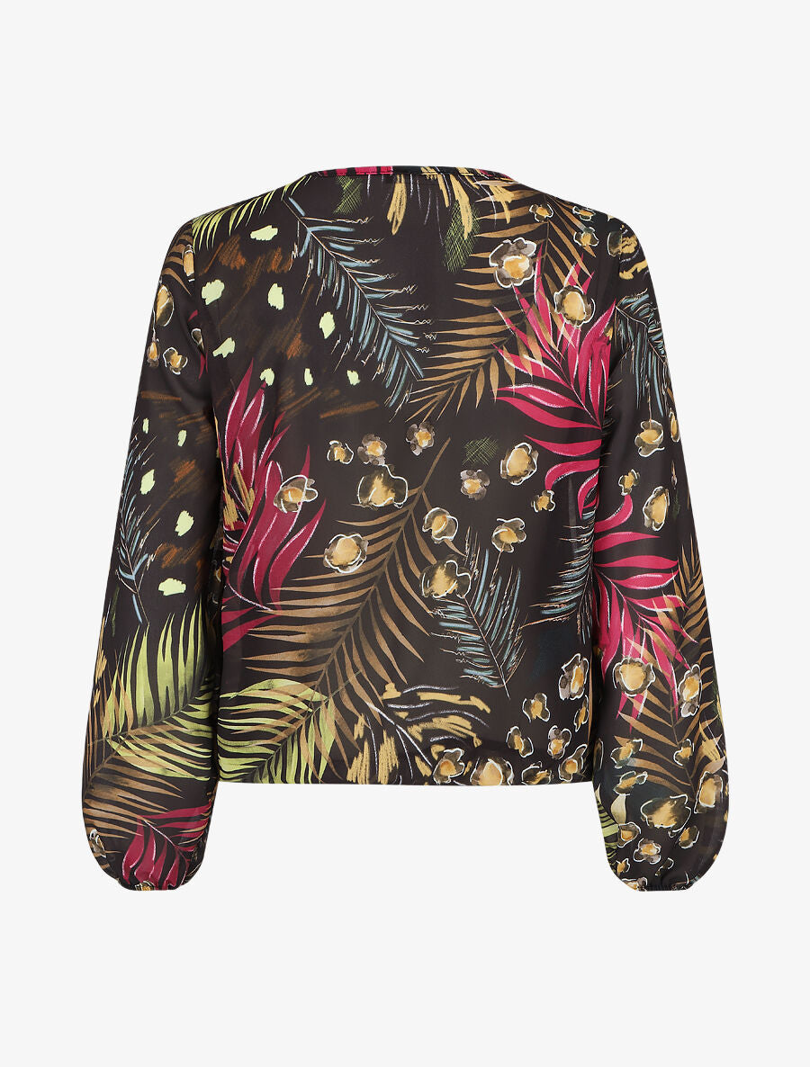 Blouse en voile imprimé tropical - Noir - 2