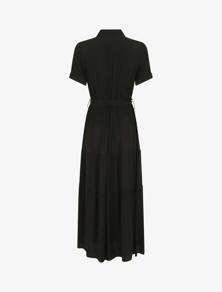 Robe longue unie style chemise - Noir - 2