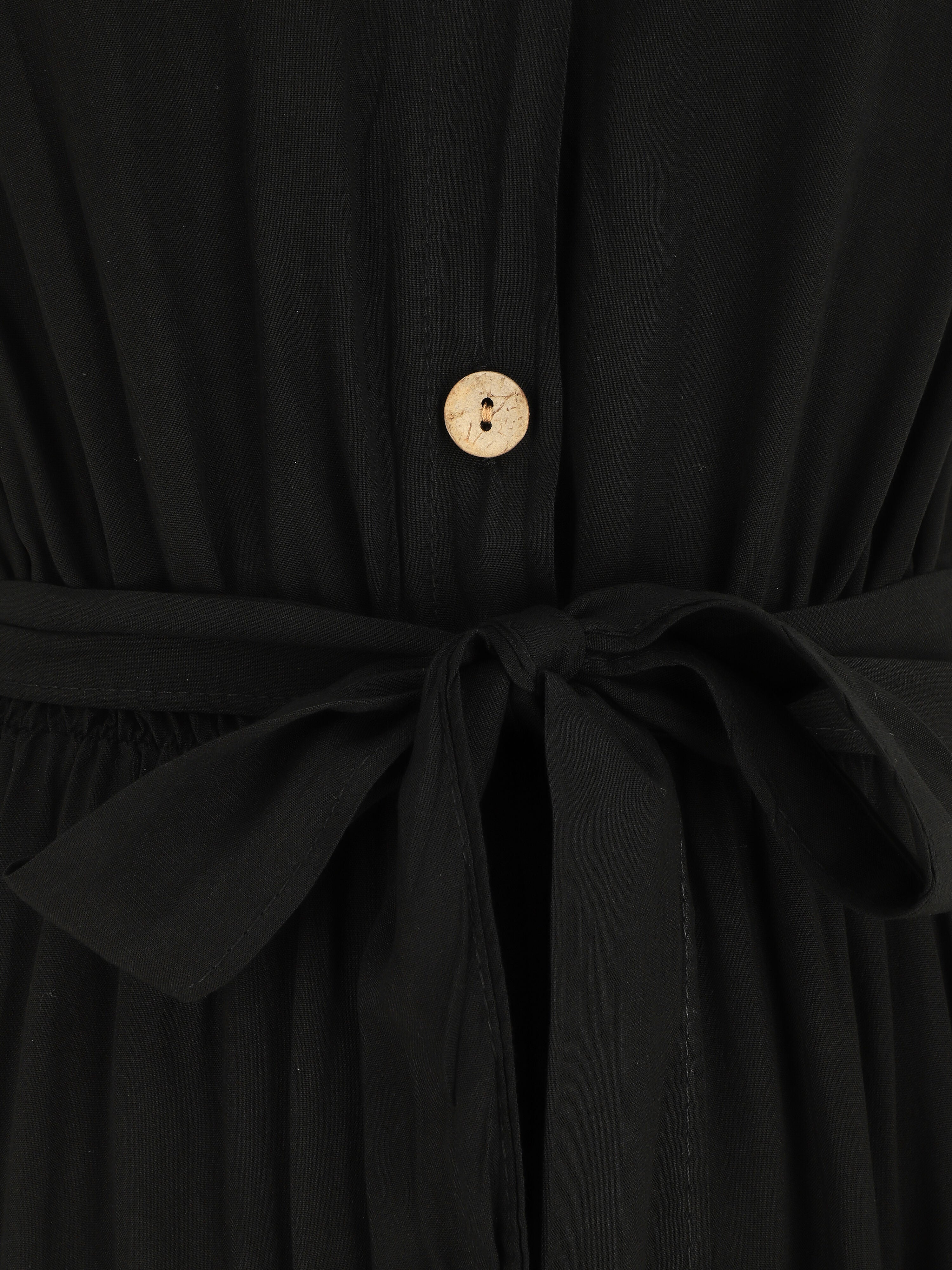 Robe longue unie style chemise - Noir - 3