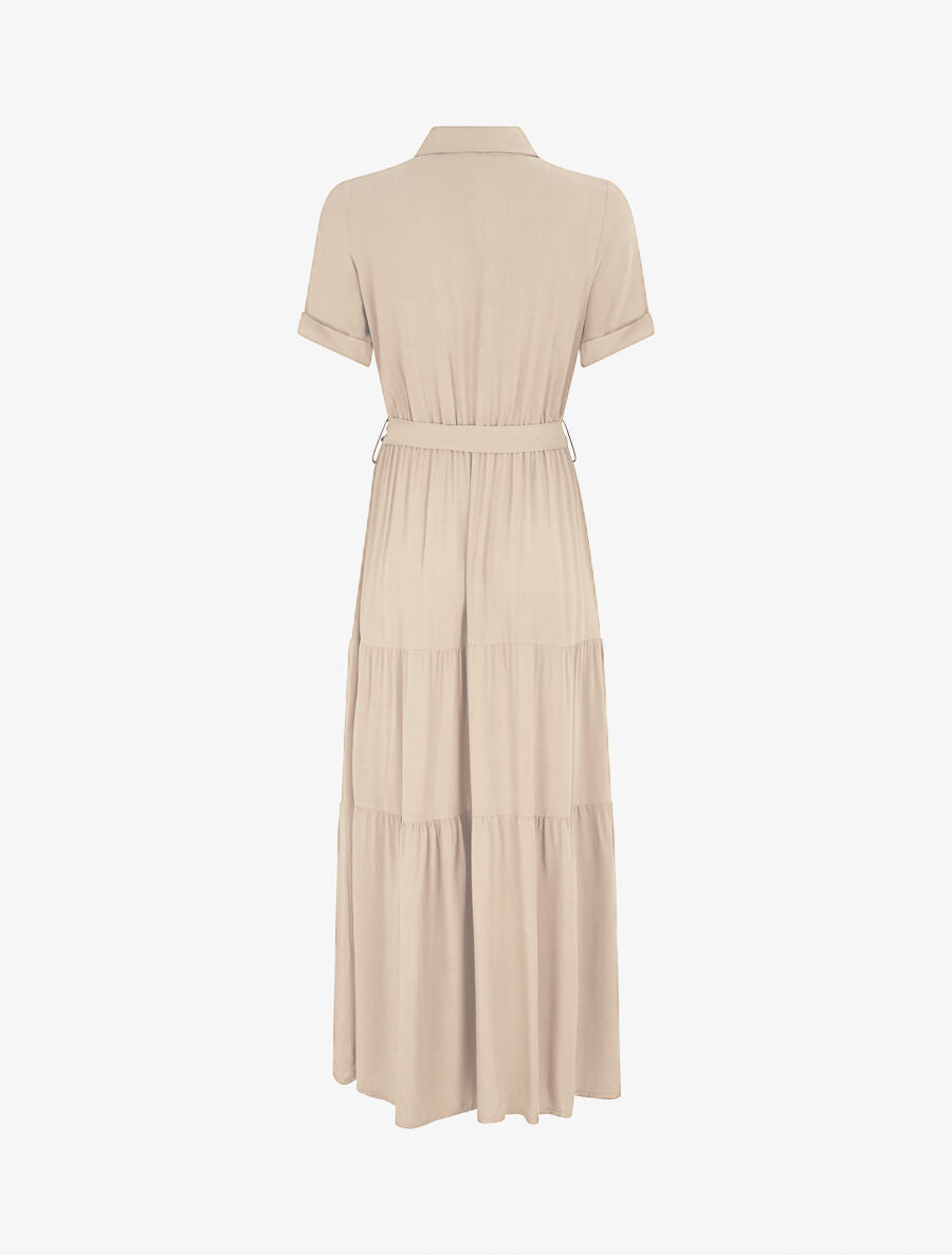 Robe longue unie style chemise - Beige - 2