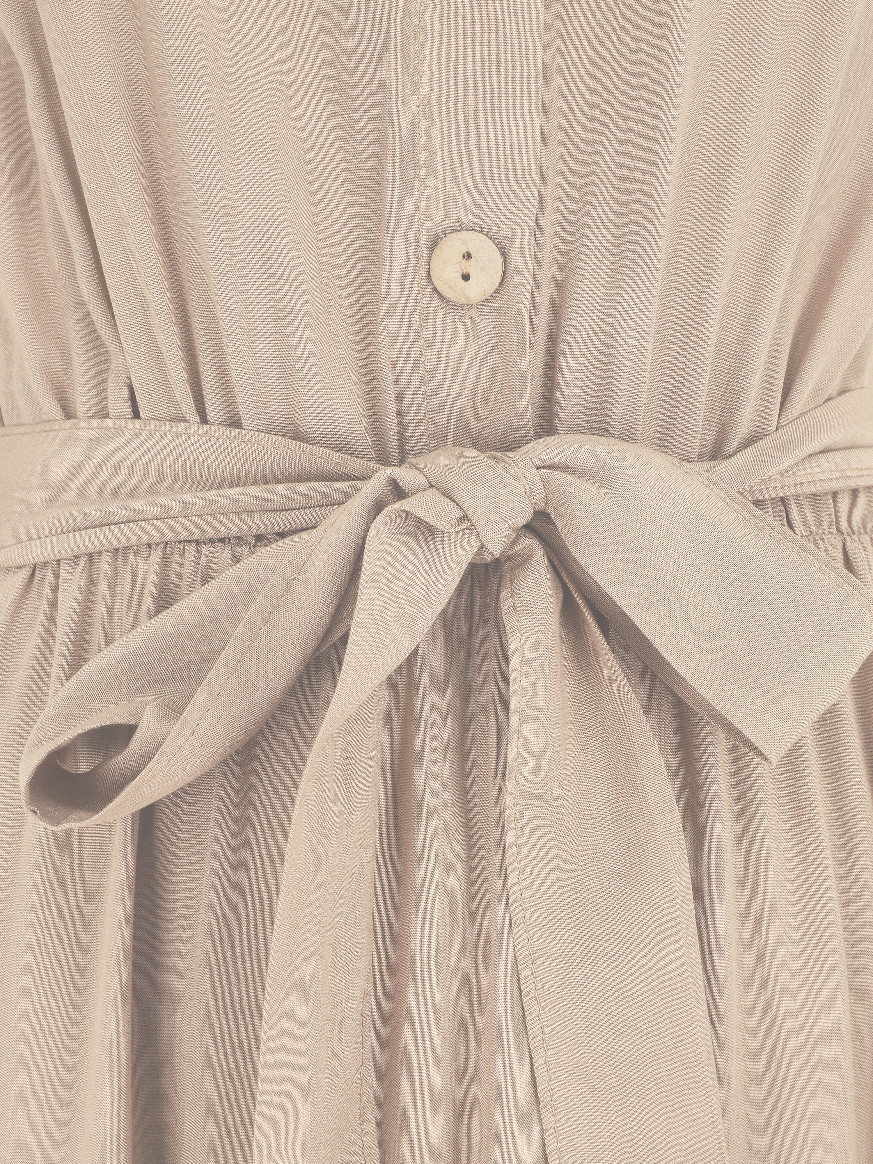 Robe longue unie style chemise - Beige - 3