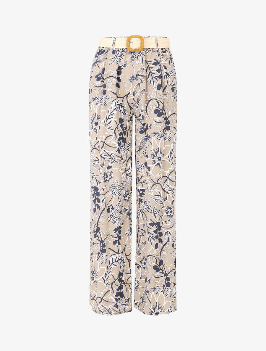 Pantalon fluide imprimé fleurs - Taupe - 1