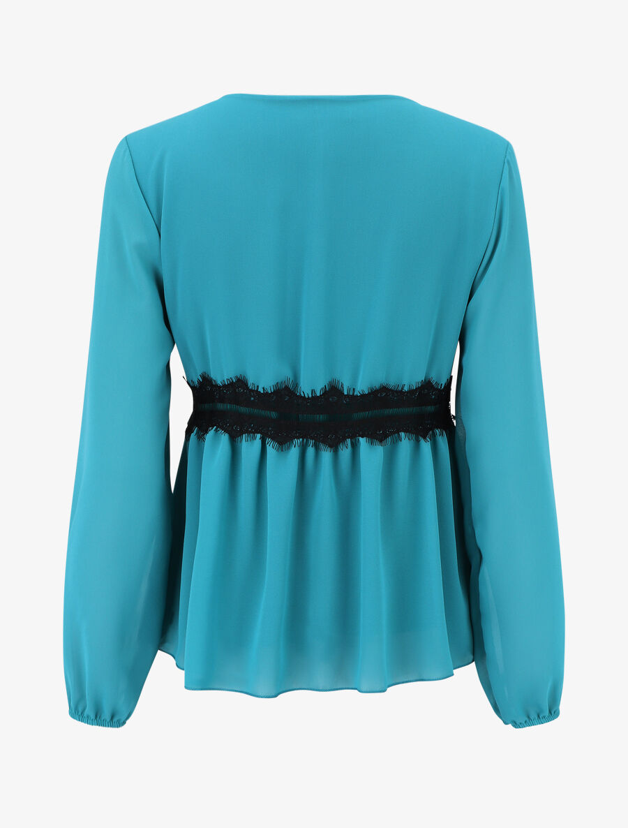 Blouse en voile et dentelle - Turquoise - 2