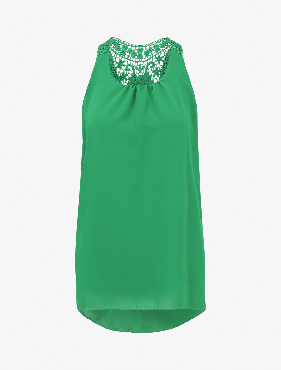 Top en voile sans manches dos en crochet - Vert - 1