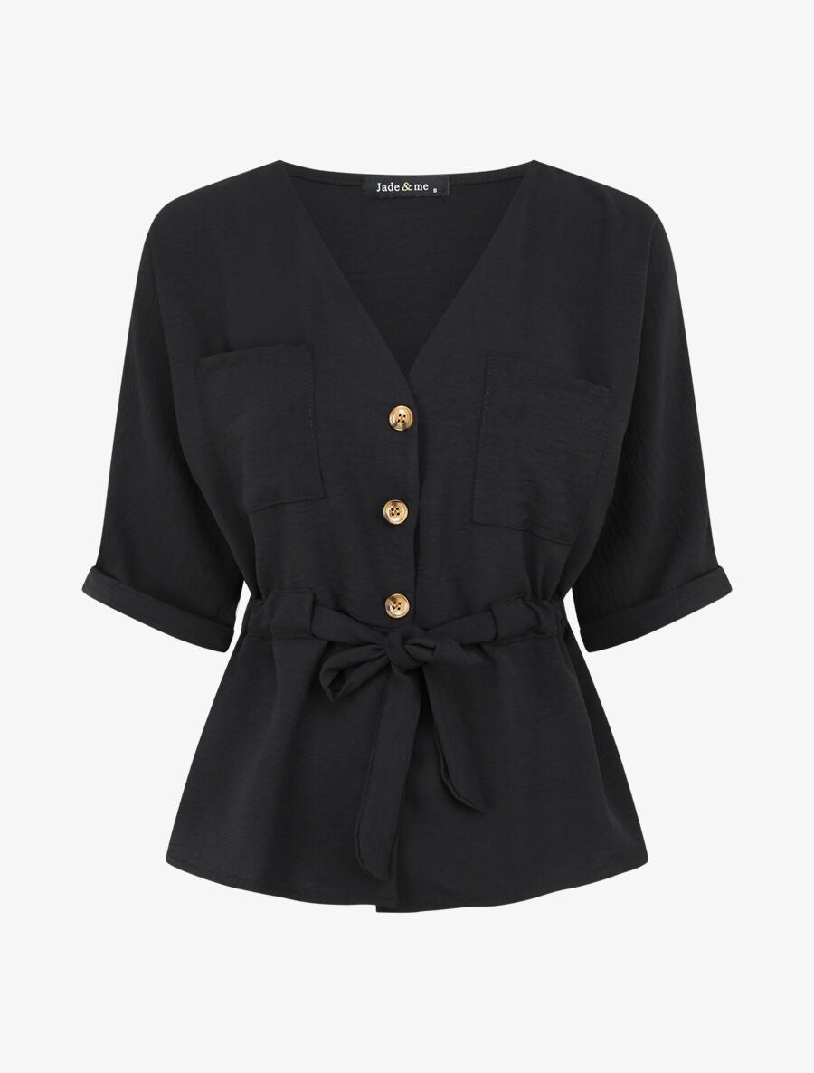 Top fluide boutonné - Noir - 1